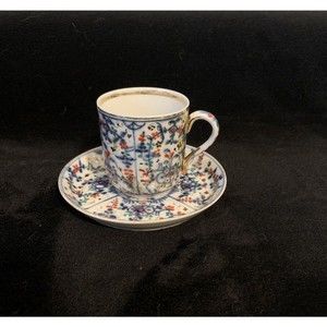 Antique Tettau German Porcelain Demitasse Cup Saucer Strawflower